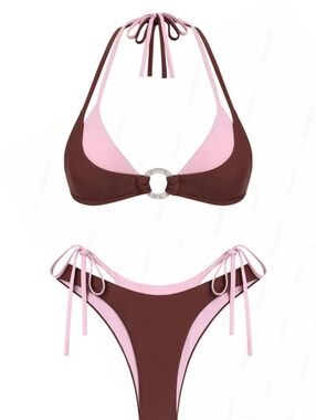 Seamolly Colorblock Two Tone O Ring Double Layer Bikini Set Small